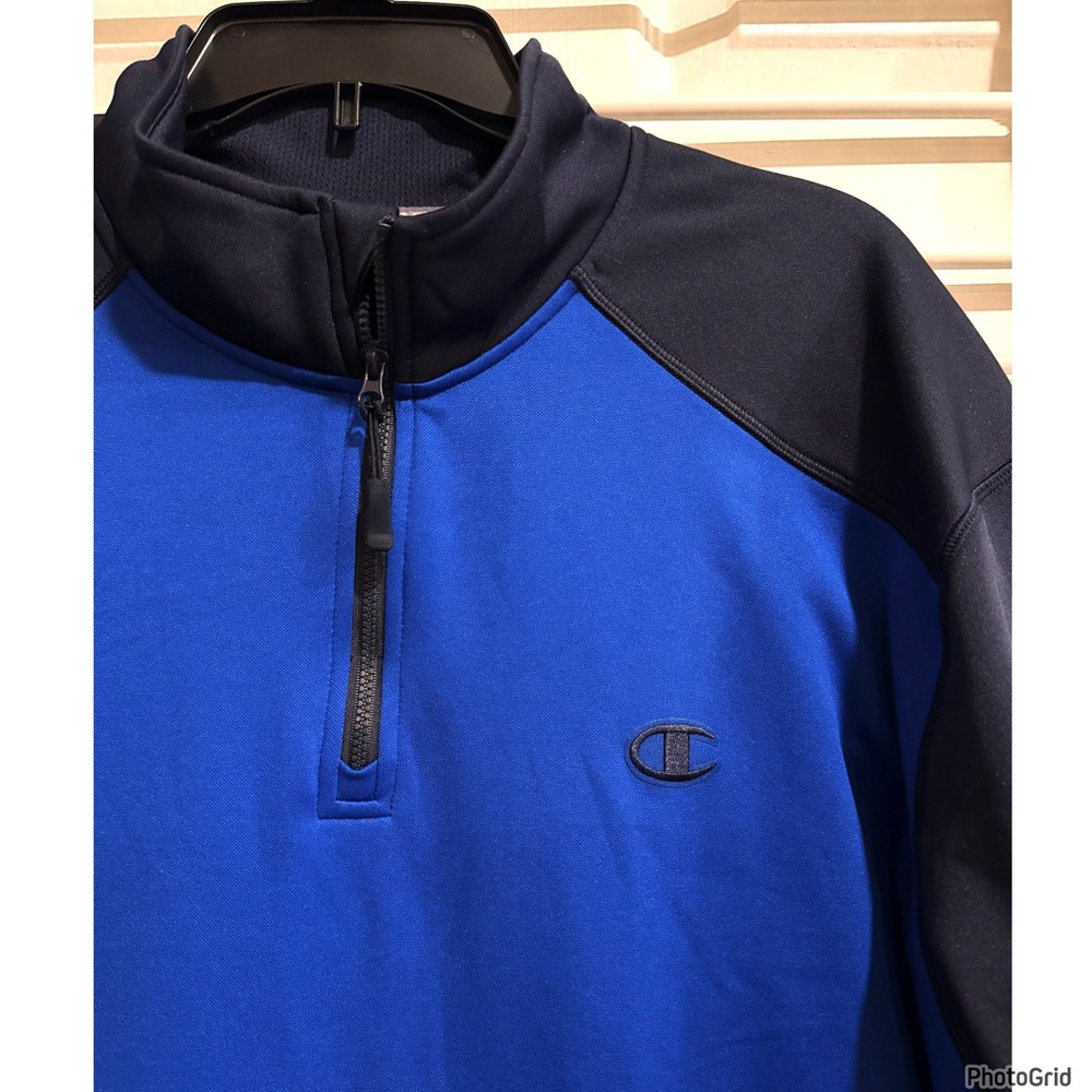 Champion Tech Fleece 1/4 Zip Blue Pullover Athleisure Activewear Performance - Picture 2 of 5